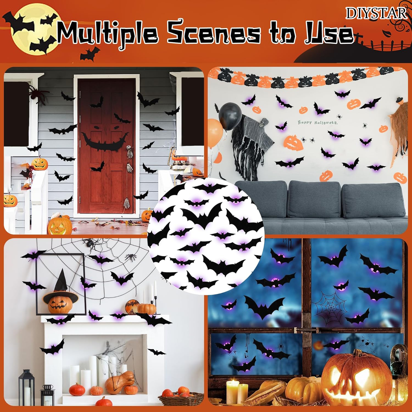 🎁🔥 DIYSTAR 3D Bat Light Design LED Decorations (contains three sizes: large, medium and small)